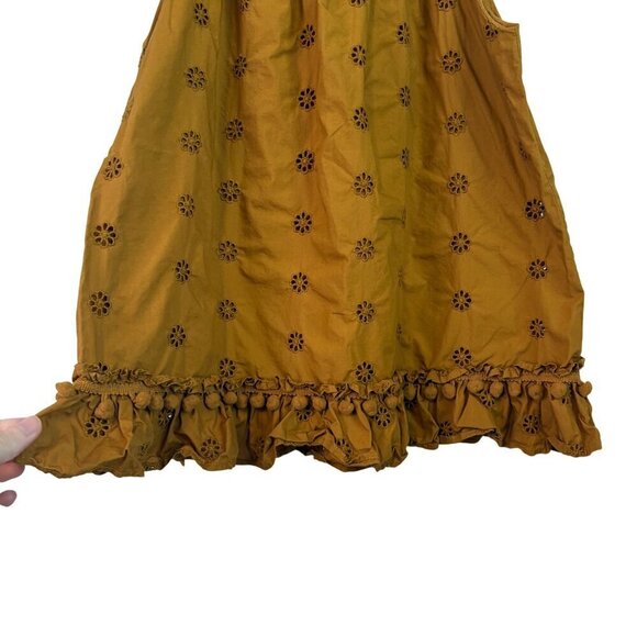 J.Crew Eyelet Pom-Pom flutter sleeve Poplin Cotton Golden Yellow Top Size S - Picture 9 of 12